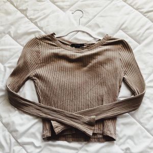 Beige Long Sleeve Crop Top